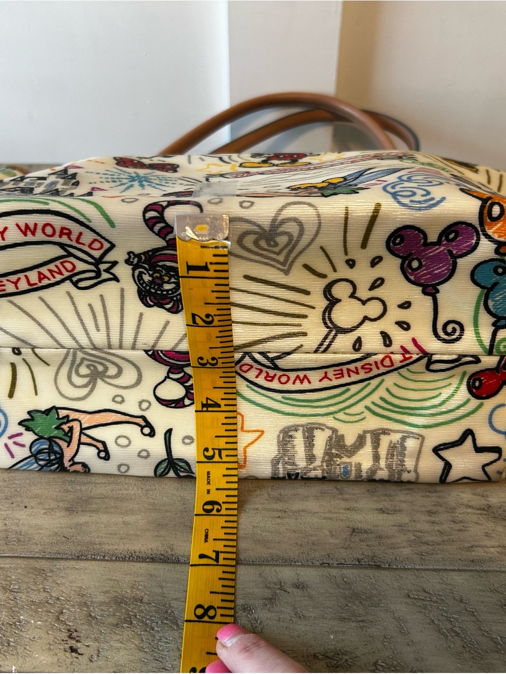 Dooney & Bourke White Disney Mickey Mouse Canvas Tote with Tan Leather Trim - Picture 6 of 11